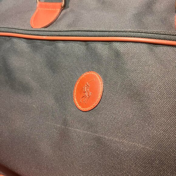 Vintage Suitcase Green Soft Shell Canvas Leather Bag Carry On - Picture 6 of 7